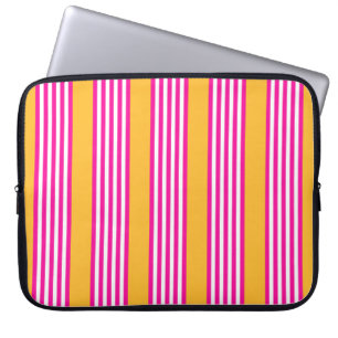 Housse Pour Ordinateur Portable Fuchsia et jaune cinq bandes motif