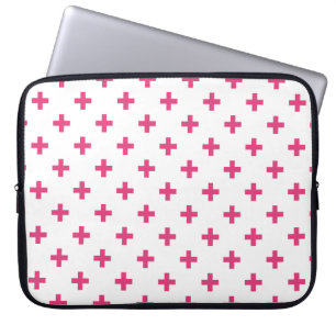 Housse Pour Ordinateur Portable Fuchsia polka crosses on white