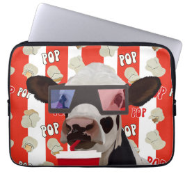 Housse Pour Ordinateur Portable Fun Retro Popcorn Whimsical Cow - Red Stripes