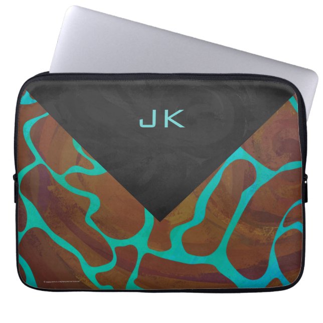 Housse Pour Ordinateur Portable Girafe Marron et Imprimé Turquoise (Devant)