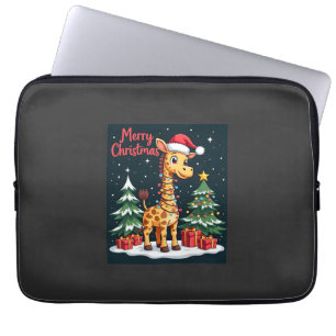Housse Pour Ordinateur Portable Giraffe Joyeux Noël Éclairage de l'Arbre de Noël P