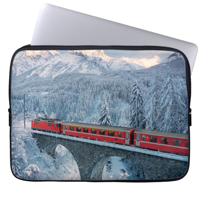 Housse Pour Ordinateur Portable Glace et neige | Train Express Red Bernina Suisse (Devant)