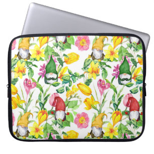 Housse Pour Ordinateur Portable gnomes scandinaves : aquarelle fleurie printanière