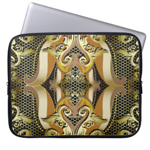 Housse Pour Ordinateur Portable Gold Baroque luxe 3d vintage sans couture motif. L