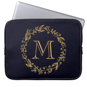 Housse Pour Ordinateur Portable Golden Floral Monogram