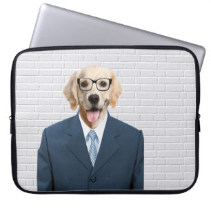 Housse Pour Ordinateur Portable Golden Retriever en costume d'affaires