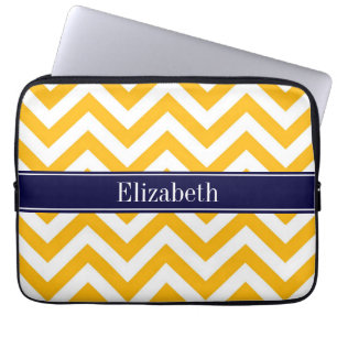 Housse Pour Ordinateur Portable Goldenrod White LG Chevron Navy Blue Nom Monogramm