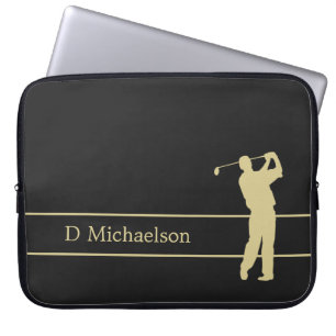 Housse Pour Ordinateur Portable Golfeur Silhouette Or sur Manche Ordinateur Portab