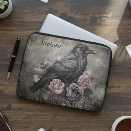 Housse Pour Ordinateur Portable Gothic Crow Dark Academia Floral