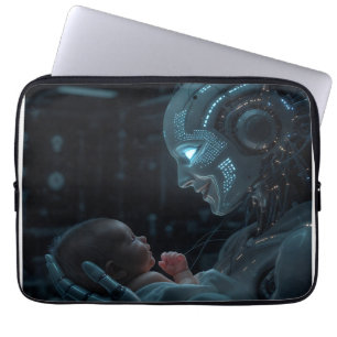 Housse Pour Ordinateur Portable "Grâce artificielle" - Robot futuriste et bébé