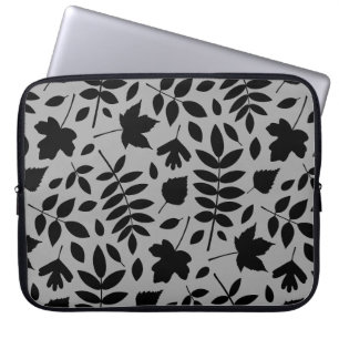 Housse Pour Ordinateur Portable Grand Motif Feuille tombé noir sur gris