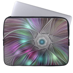 Housse Pour Ordinateur Portable Grande Fleur colorée Abstraite Trippy Fractal Art