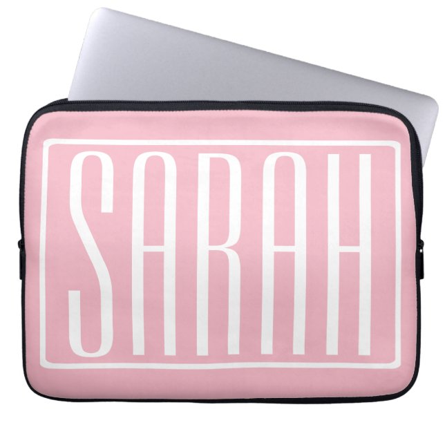 Housse Pour Ordinateur Portable Gras & Moderne votre nom ou mot | Blanc sur rose (Devant)