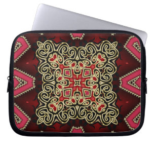 Housse Pour Ordinateur Portable Gras rouge noir Or géométrique Celtique
