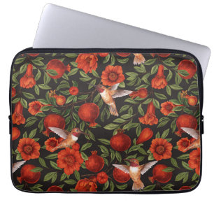 Housse Pour Ordinateur Portable Grenades et colibris/feuilles verts en noir