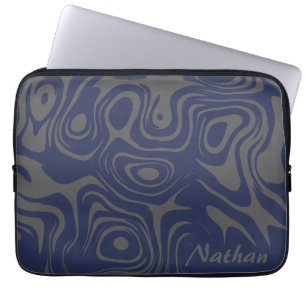 Housse Pour Ordinateur Portable Gris Bleu Froid Abstrait Liquide Tourbillonnant Pe