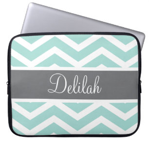 Housse Pour Ordinateur Portable Gris turquoise Chevron personnalisé