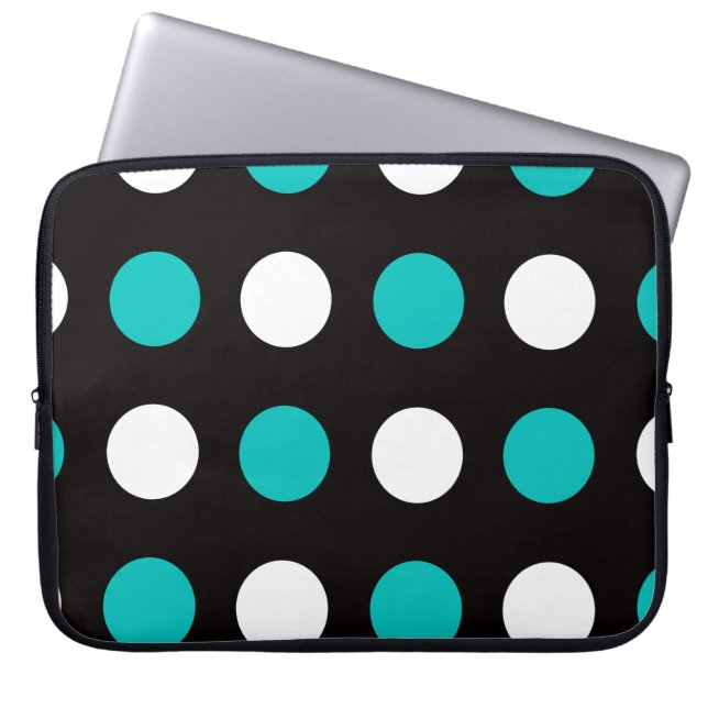Housse Pour Ordinateur Portable Gros Pointe Polka Noir Blanc Violet (Devant)