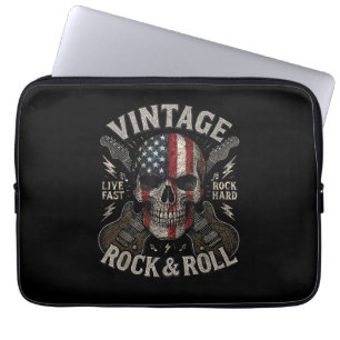 Housse Pour Ordinateur Portable Guitare Drapeau Américain Crâne Rock Vintage Retro