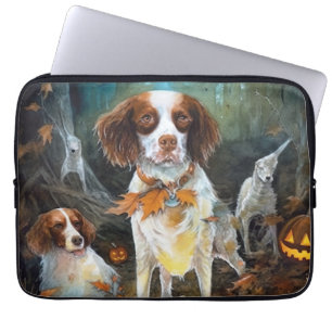 Housse Pour Ordinateur Portable Halloween Brittany Spaniel avec citrouilles effray