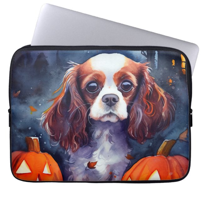 Housse Pour Ordinateur Portable Halloween Cavalier King Charles Citrouille espagno (Devant)