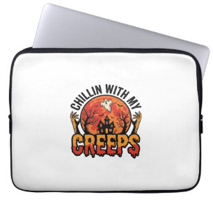 Housse Pour Ordinateur Portable Halloween Chillin avec mes Creeps Vintage T-Shirt 