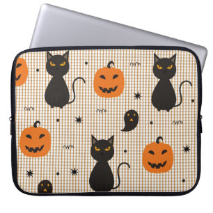 Housse Pour Ordinateur Portable Halloween sans couture motif avec chat noir et gho