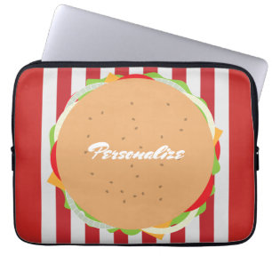 Housse Pour Ordinateur Portable Hamburger cheeseburger mignon café rayé rouge blan