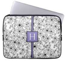 Hand Drawn White Floral Pattern Purple Monogram