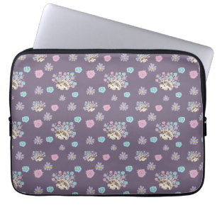 Housse Pour Ordinateur Portable hérisson et fleurs motif