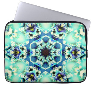 Housse Pour Ordinateur Portable Hexagon kaléidoscope et étoile vert clair et bleu