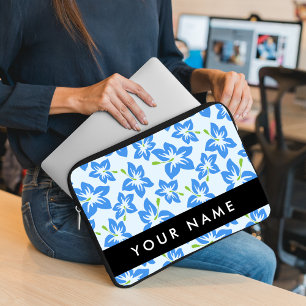 Housse Pour Ordinateur Portable Hibiscus Bleu, Fleurs Bleues, Votre Nom