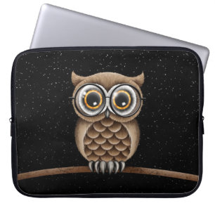 Housse Pour Ordinateur Portable Hibou Brown pelucheux mignon avec des verres et