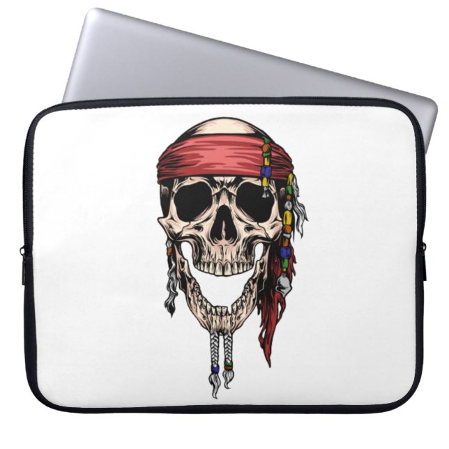 Housse Pour Ordinateur Portable Hippy Jolly roger Skull  (Devant)