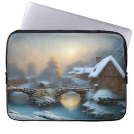 Housse Pour Ordinateur Portable Hiver Cottage Scene de l'ordinateur portable