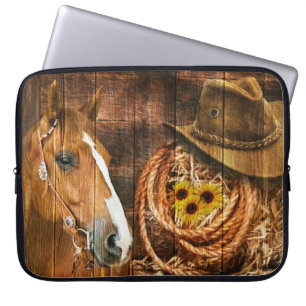 Housse Pour Ordinateur Portable Horse Cowboy Casquette Lasso Sunflower Rustic Barq