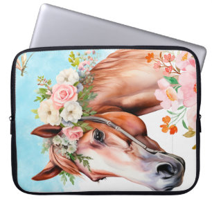 Housse Pour Ordinateur Portable Housse d'ordinateur portable Cheval Fleurs Aquarel