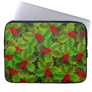 Housse Pour Ordinateur Portable Houx vert avec baies rouges