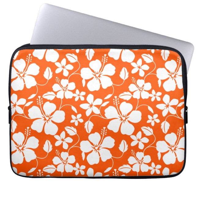 HOUSSE POUR ORDINATEUR PORTABLE HULA HAÏIENNE (HIBISCUS) ORANGE (Devant)