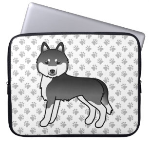 Housse Pour Ordinateur Portable Husky Sibérien Noir Et Blanc Chien De Dessin Animé