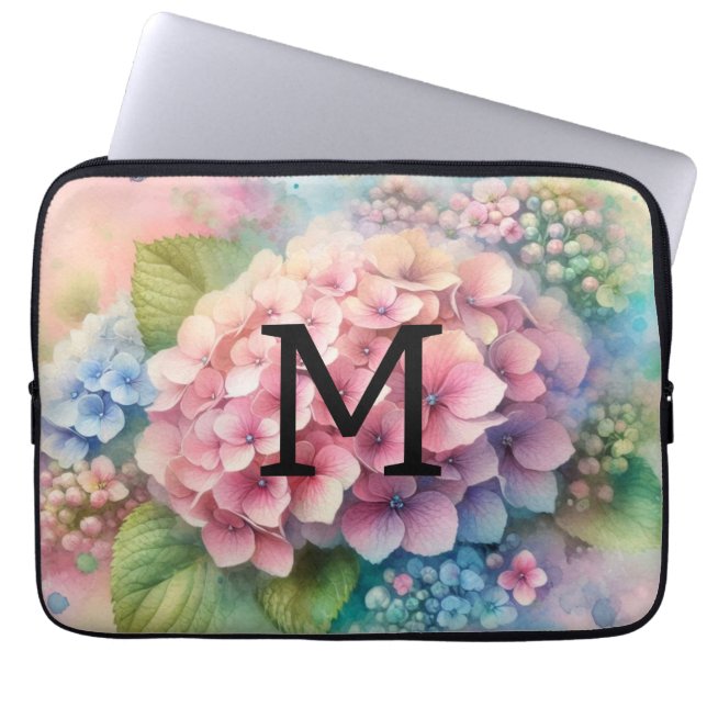 Housse Pour Ordinateur Portable Hydrangée rose monogramme (Devant)