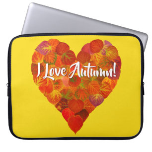 Housse Pour Ordinateur Portable I Love Automne!—Rouge Aspen Leaf Heart 1