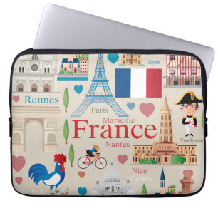 Housse Pour Ordinateur Portable Icônes mignonnes de la France