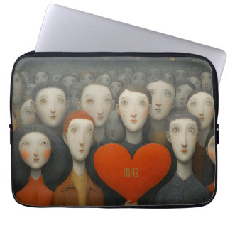 Housse Pour Ordinateur Portable Illustration d'art folklorique fantaisiste au cœur