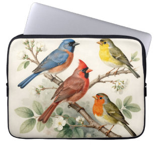 Housse Pour Ordinateur Portable Illustration de branche fleurie avec oiseaux chant
