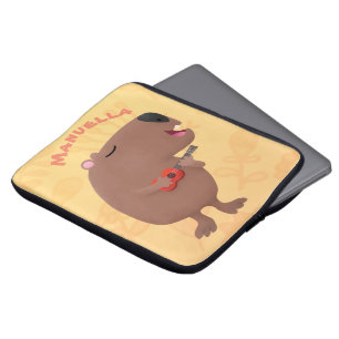 Housse Pour Ordinateur Portable Illustration de dessin animé de capybara ukulele