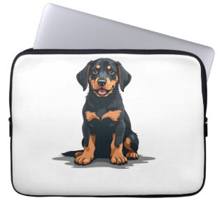 Housse Pour Ordinateur Portable Illustration de dos de chien noir et feu vintage P