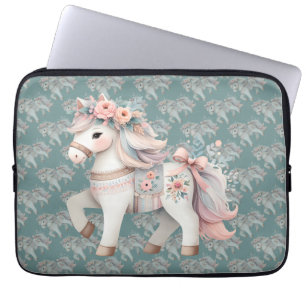 Housse Pour Ordinateur Portable Illustration de l'Imaginaire Floral Pastel Horse