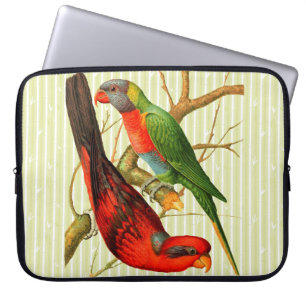 Housse Pour Ordinateur Portable Illustration de perroquets Vintages colorés