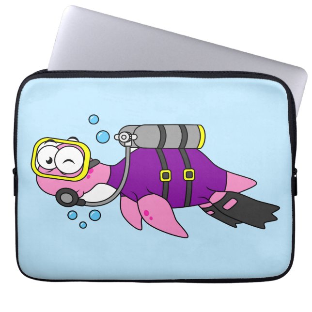 Housse Pour Ordinateur Portable Illustration D'Un Loch Ness Monster Scuba Diver. (Devant)